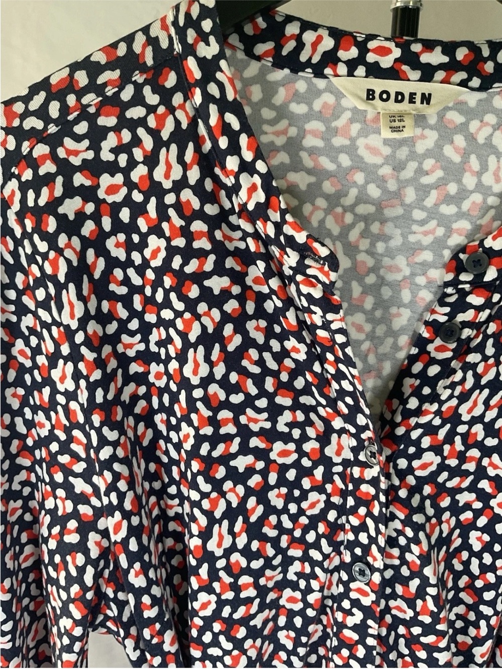 Boden Navy, White & Red Abstract Spot Button-Down Dress